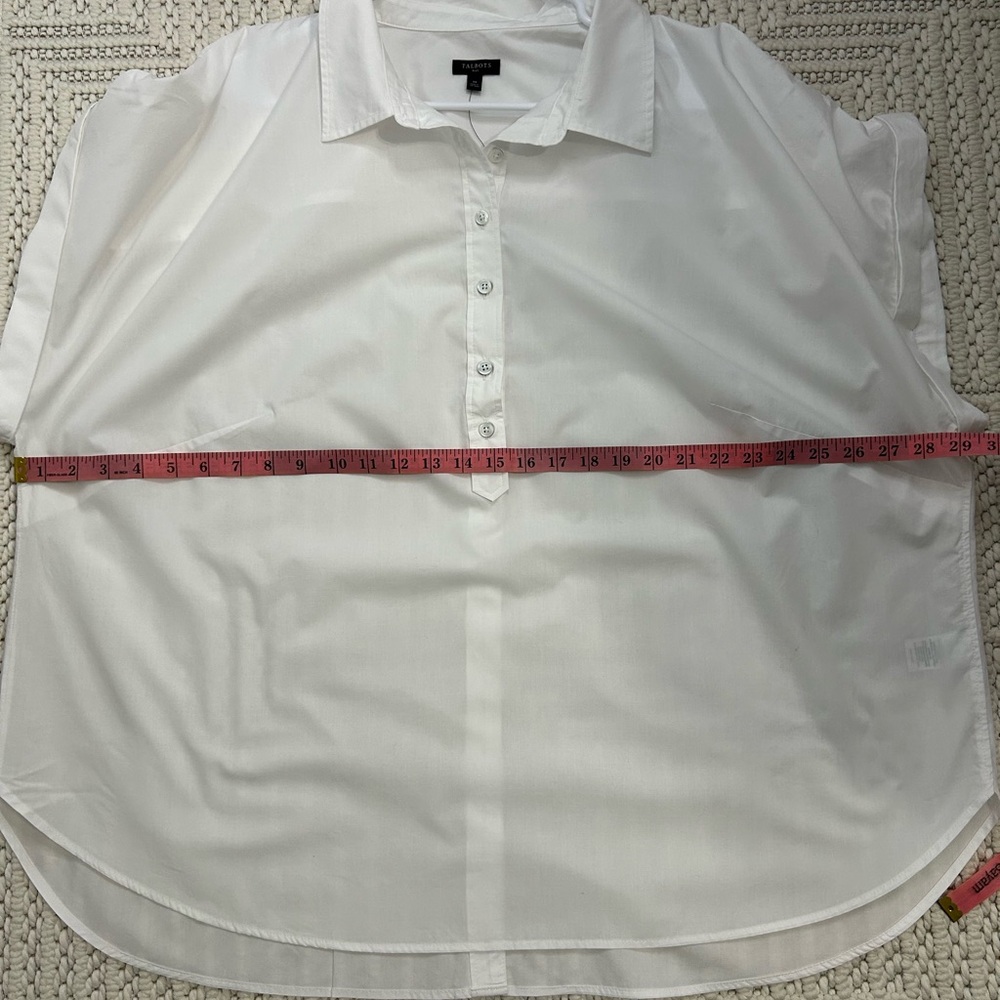 Talbots Poplin Tunic Shirt White 3X With Buttons On Back Short Sleeves - Picture 6 of 9